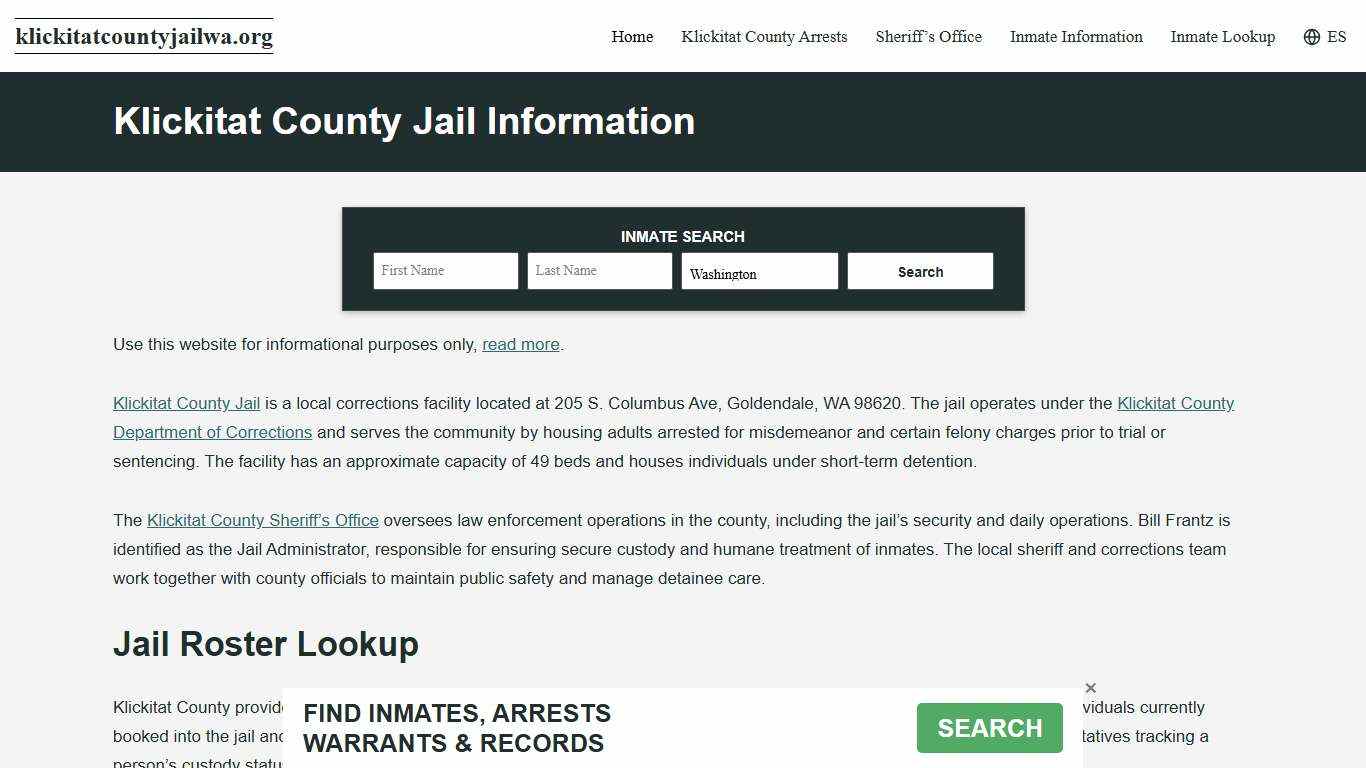 Klickitat County, WA Jail Roster, Inmate Info