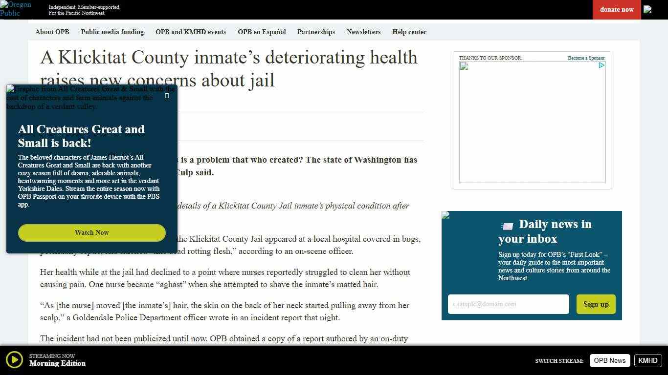 A Klickitat County inmate’s deteriorating health raises new concerns about jail - OPB